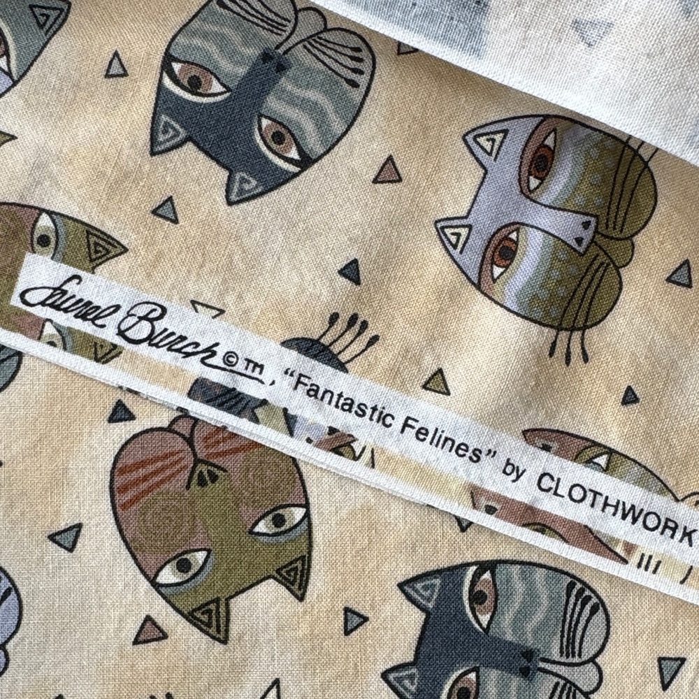 Laurel Burch Cat Print Fabric in Earth Tones, 2 yards - Picture 3 of 4